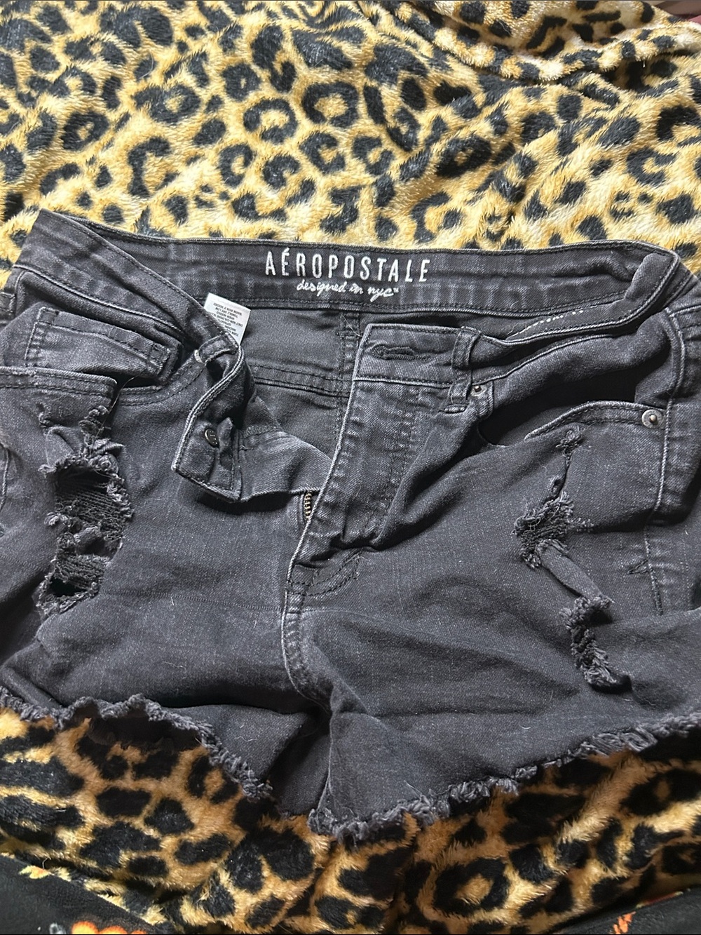 Aeropostale Black Distressed Jean Shorts with Frayed Hem